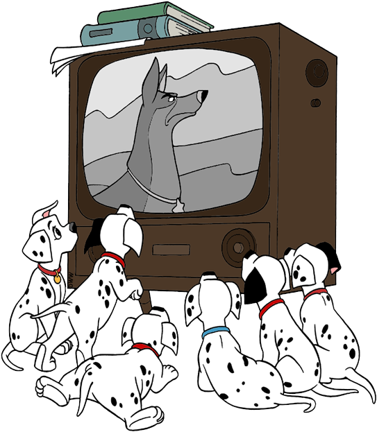 Dalmatian Clipart Disney Character - Watching Tv Disney Cartoon (550x635), Png Download