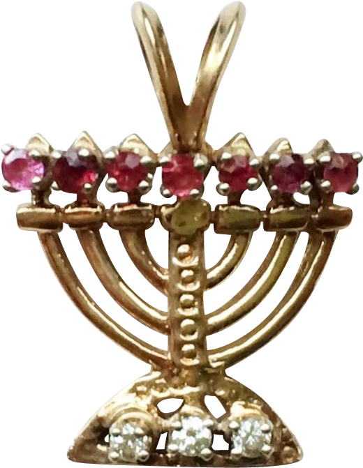 Judaica 14k Gold Jeweled Menorah Charm / Pendant - Hanukkah (670x670), Png Download