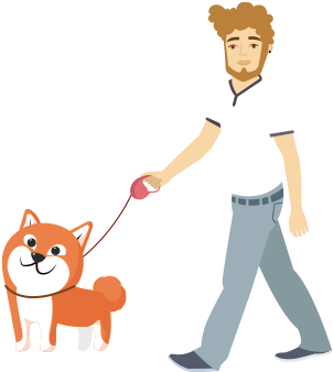 Guy Walking Dog - Walking Dog Cartoon Png (301x450), Png Download