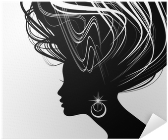 Woman Face Silhouette With Wavy Hair Poster • Pixers® - Capelli Donna Sagoma Png (400x400), Png Download
