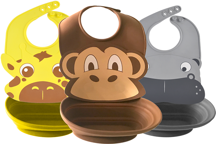 Magnebib™ Safari Animals - Monkey Baby Bib (800x524), Png Download