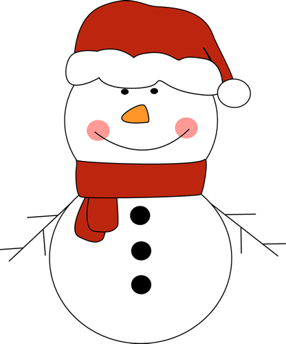 Clipart Snowman Hat Outline - Snowman With Santa Hat (416x500), Png Download