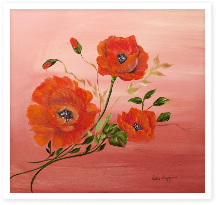 Kathleen Murphy Art Red Orange Poppy Flowers (1000x750), Png Download