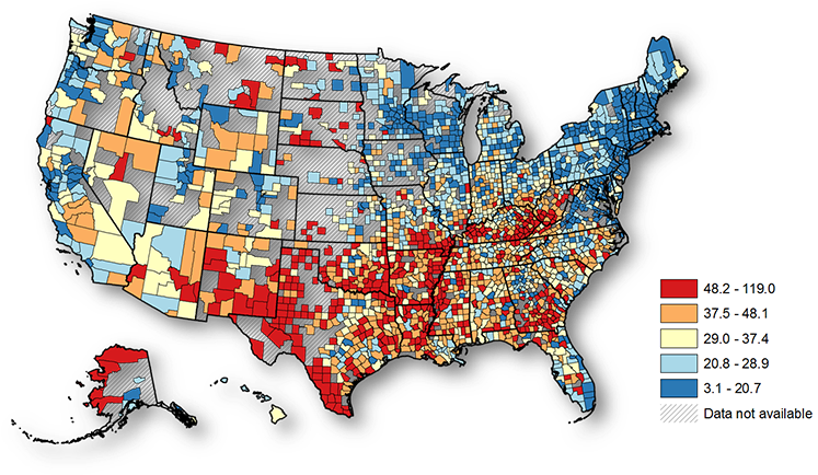 United States Map Of Counties Depicting Teen Birth - Teen Pregnancy Map Usa (800x433), Png Download