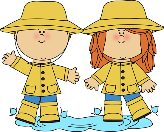 Spring Clipart For Kid - Kids In Rain Clipart (550x442), Png Download