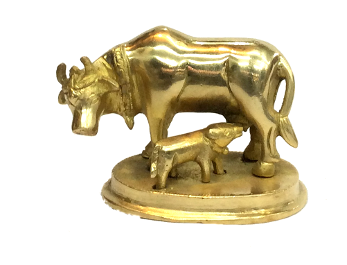 Brass Statue Cow And Calf / Kamadenu - Statue (500x500), Png Download
