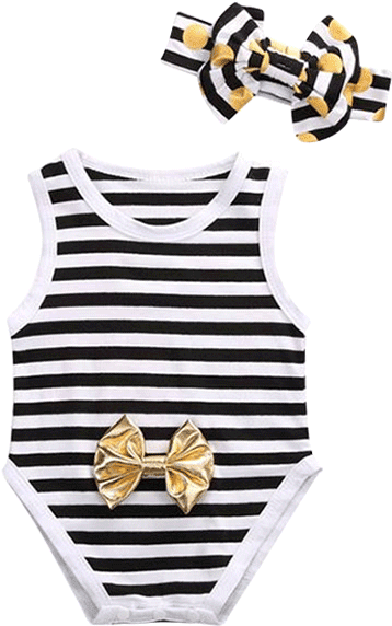 Petite Bello Bodysuit 0-3 Months Striped Gold Ribbon - Dibujo Pañalero Sin Mangas (600x600), Png Download