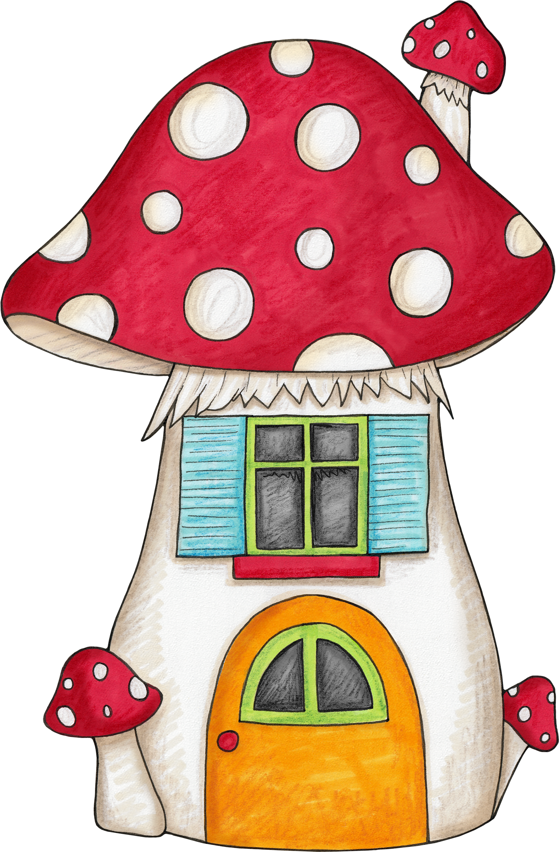 Vector Mushroom Valentine - Cartoon Mushroom House Drawing (1829x2787), Png Download