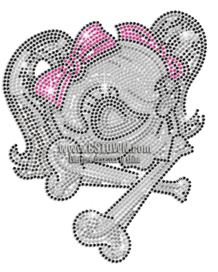Skull Girl In Cute Bow Iron On Rhinestone Transfer - Cartoon (450x450), Png Download
