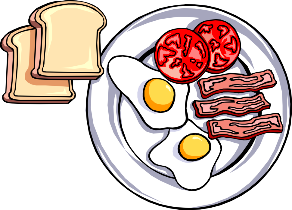 Vector Illustration Of Hearty Breakfast Of Toast, Fried - Breakfast Clipart (970x700), Png Download