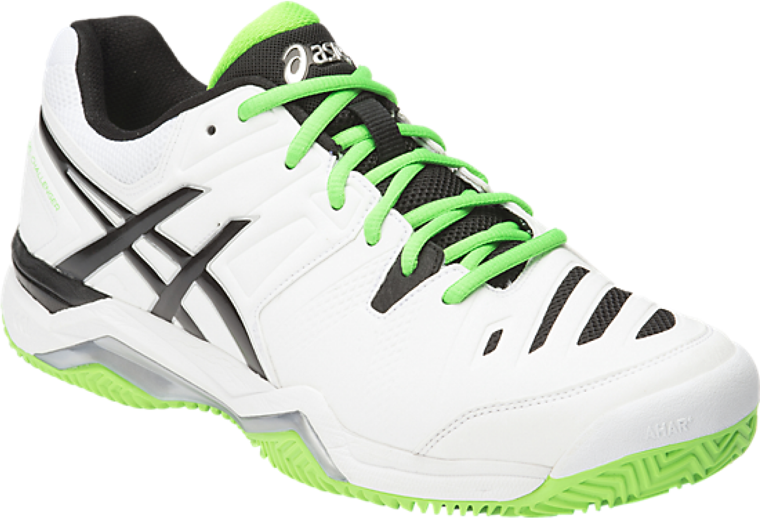 Asics Challenger 10 Clay E505y-0193 White/silver/green/black - Asics Shoes Tennis Black And White (1500x1500), Png Download