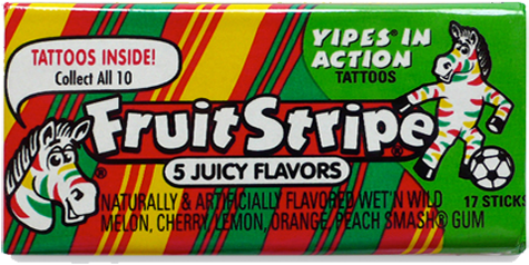 Fruit Stripe 5 Flavor Gum 17 Stick Pack - Fruit Stripe Gum 80s (500x500), Png Download