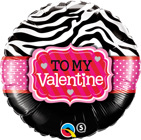 18" To My Valentine Zebra Stripes Foil Balloon (485x485), Png Download
