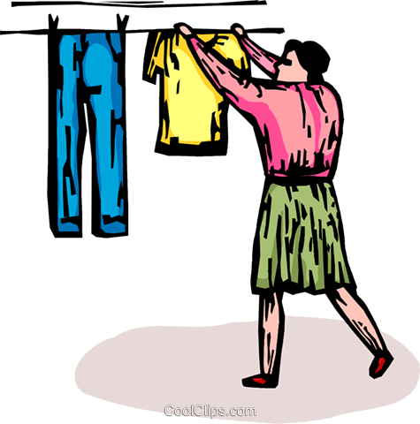 Woman Hanging Clothes On A Clothes Line - Illustration (475x480), Png Download