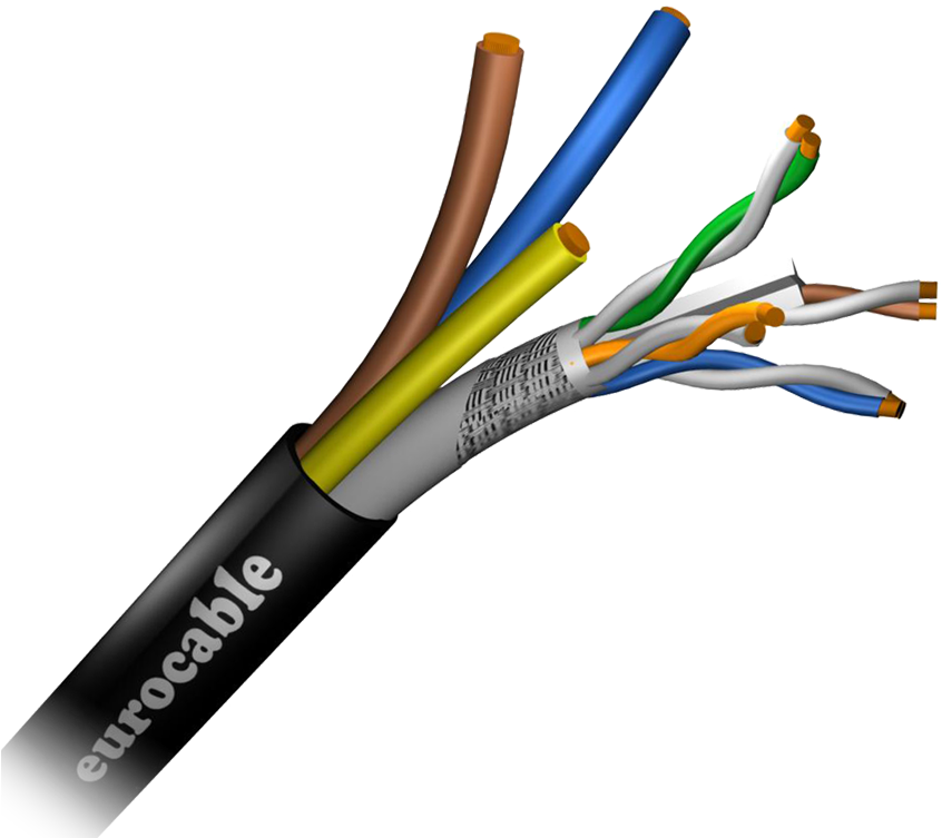 Multisignal Cat6a With Power Cable 1cat6s 12 - Hybrid Ethernet Power Cable (1000x1000), Png Download