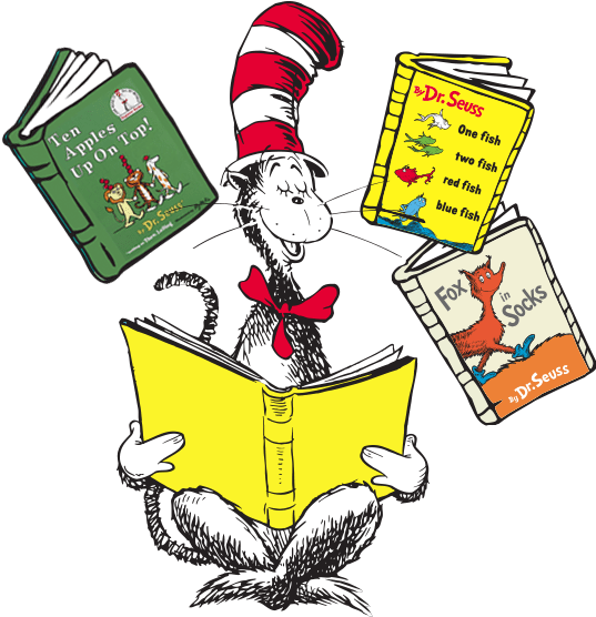 Dr Seuss Reading Clipart 5 By James - One Fish, Two Fish, Red Fish, Blue Fish Book & (555x571), Png Download