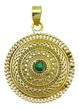 Brass Pendant Malachite Circles Plait 42 Mm Antique - Brass Pendant Green Onyx Stone Circles Plait Golden (254x350), Png Download