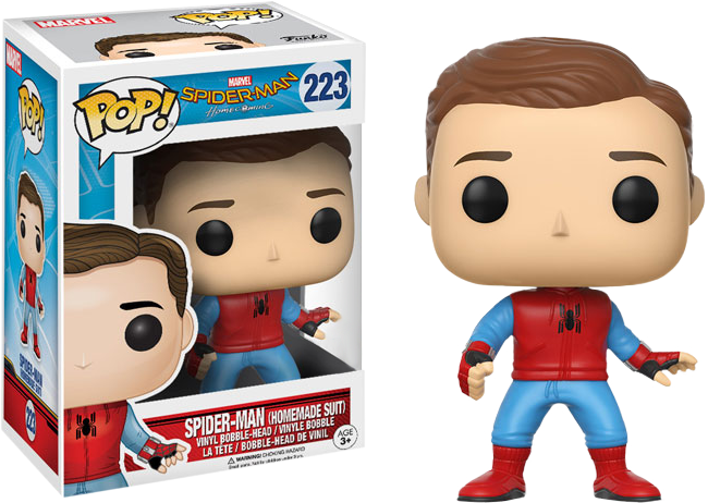 Spider Man Homemade Suit Unmasked Pop Vinyl Figure - Funko Pop Spiderman Homemade Suit (650x462), Png Download