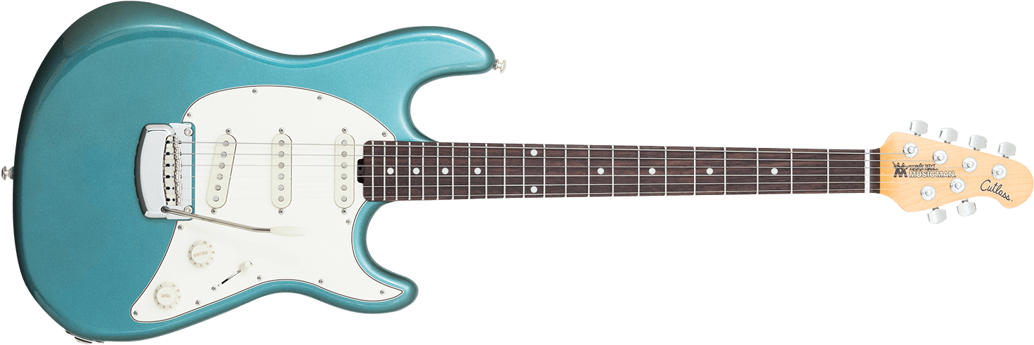 I Really Like These Blue Guitars Out These Days - Ernie Ball Music Man Cutlass Vintage Turquoise Guitar (1500x550), Png Download