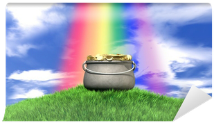 Pot Of Gold And Rainbow On Grassy Hill Wall Mural • - Gold (400x400), Png Download
