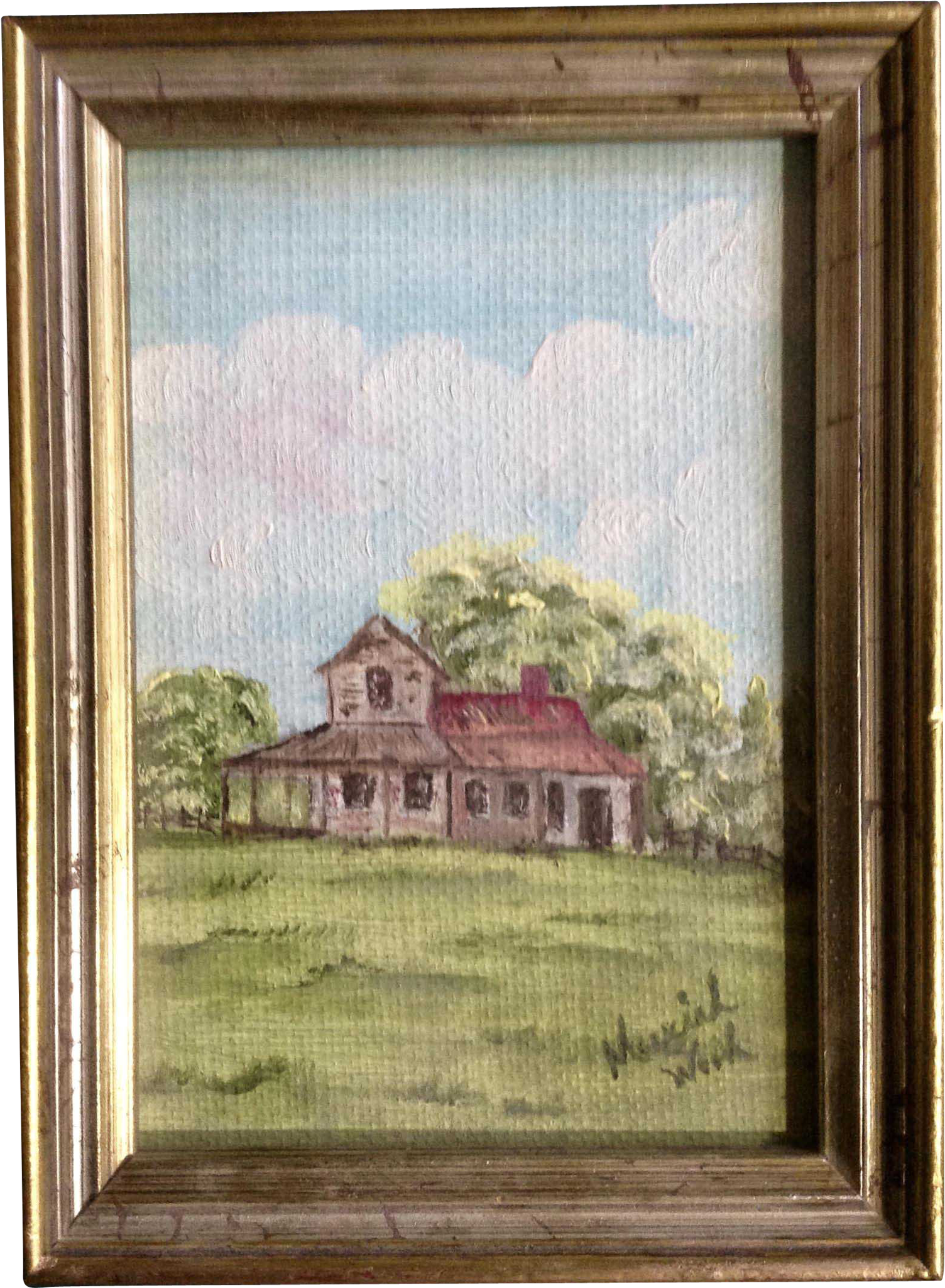 Muriel Wood, A Home On An Grassy Hill, Original Oil - Picture Frame (2048x2048), Png Download