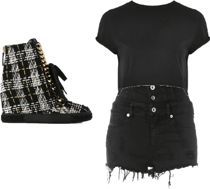 Cool Kid - - Casadei Casadei Tweed Wedge Sneakers Black Gold (418x377), Png Download