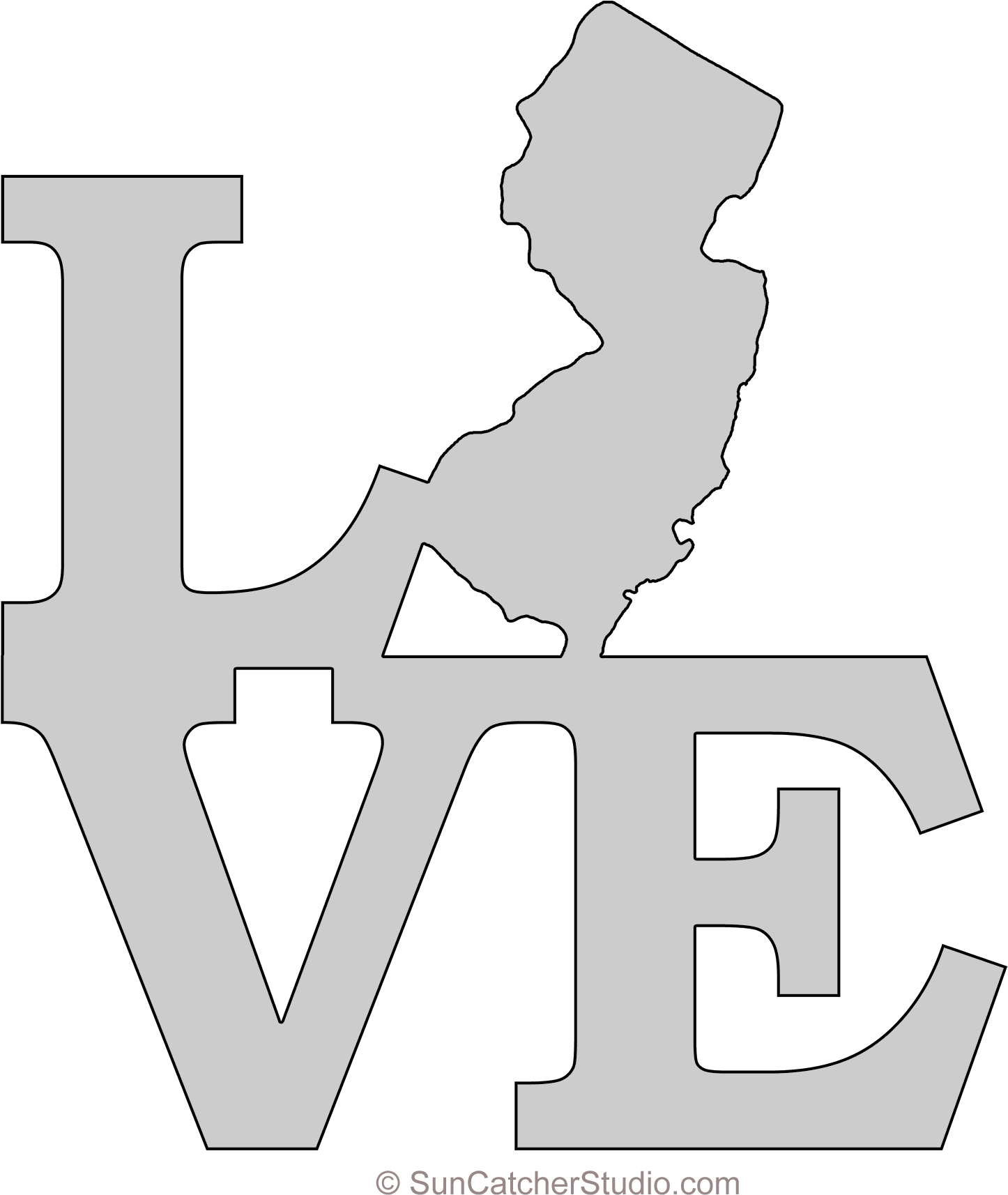New Jersey Love Map Outline Scroll Saw Pattern Shape - Love Volleyball (1500x1757), Png Download