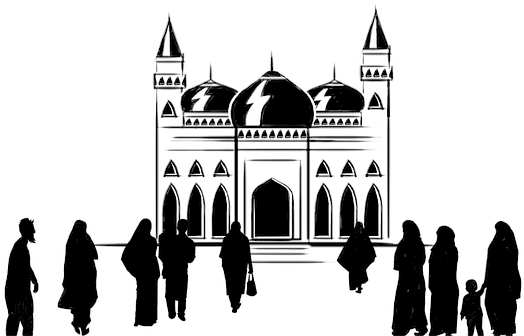 Mosque, Muslim, Religion, Islamic, Arab - Orang Ke Masjid Vector (604x340), Png Download