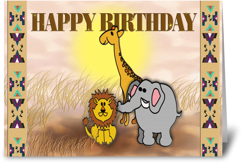 Safari Animals, Happy Birthday Greeting Card - Greeting Card (848x698), Png Download