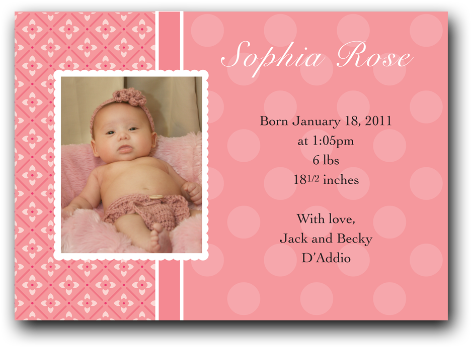 Pink Polka Dot Birth Announcement - Greeting Card (1000x1000), Png Download