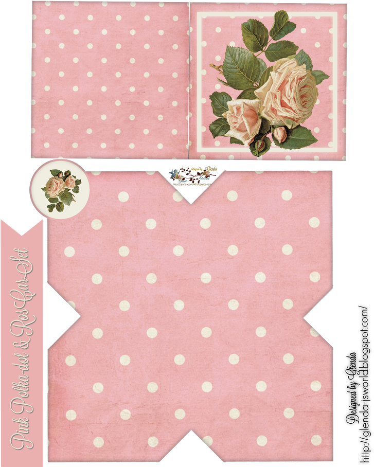 Pink Polka-dot & Roses Card Set - Tea (650x813), Png Download