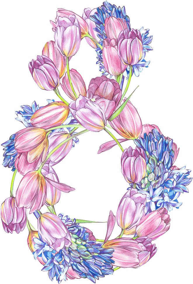 Color Hand Painted 8 Word Shape Flower Garland Png - Portable Network Graphics (1024x1024), Png Download