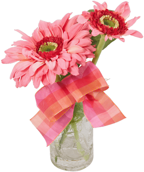 Silk Pink Gerbera Daisy Bud Vase • - Royer's Flowers & Gifts (500x611), Png Download