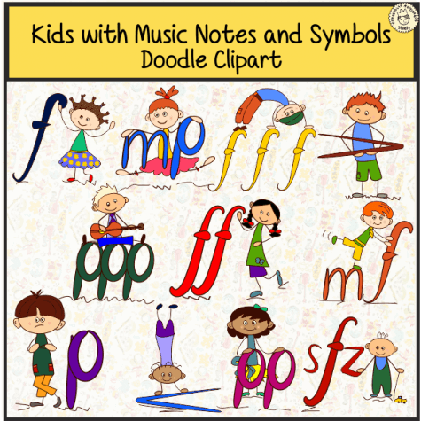 Kids With Music Notes And Symbols Doodle Clipart - Music (475x475), Png Download