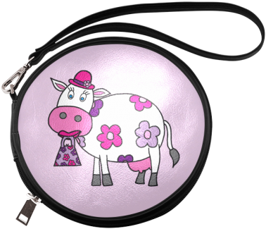 Pink Daisy Cow Round Makeup Bag - Cosmetics (500x500), Png Download