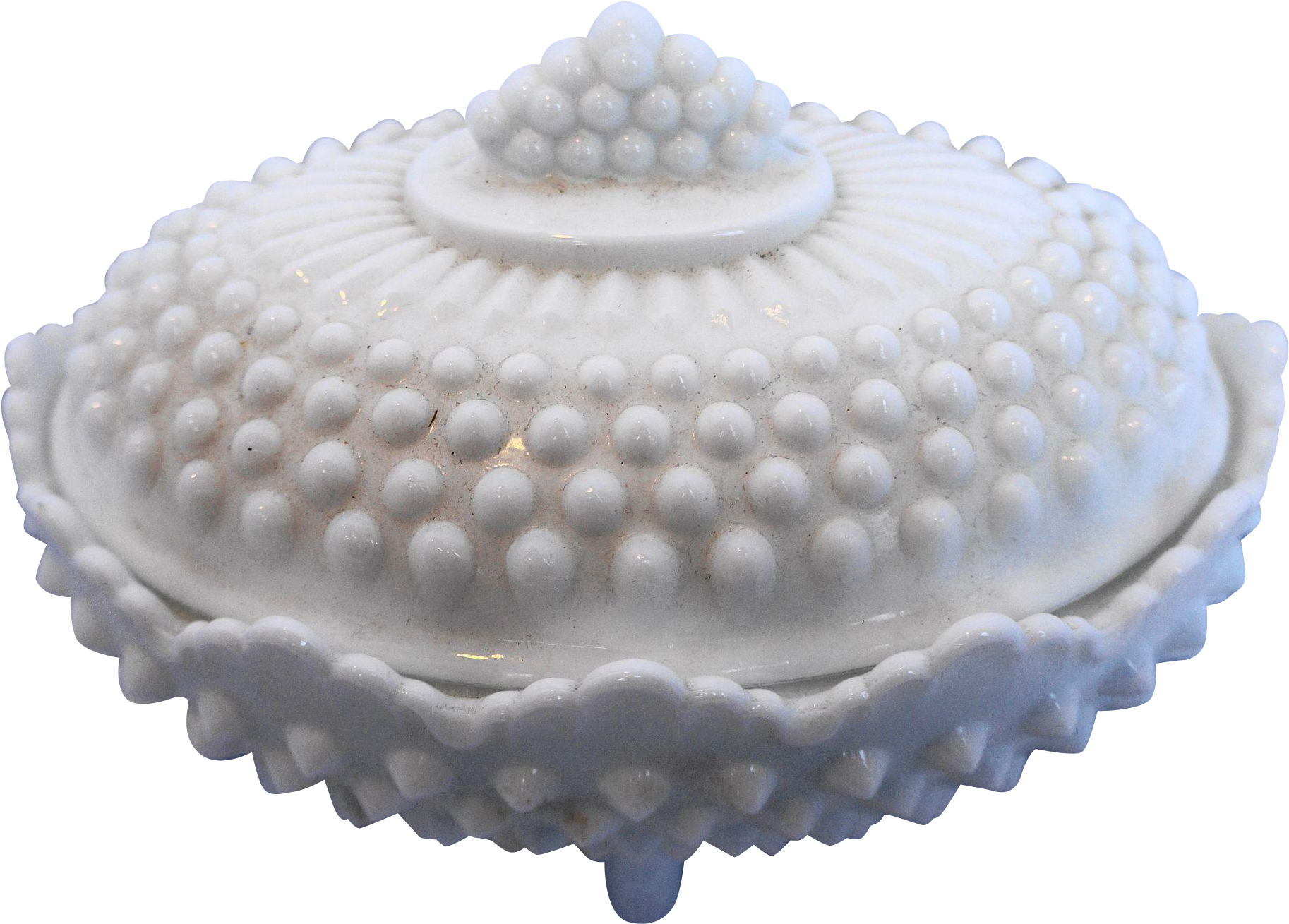 Fenton White Milk Glass Hobnail Oval Candy Dish With - Milk Glass (1825x1825), Png Download
