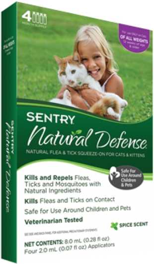 Sentry Natural Defense Flea & Tick Cat - Sentry Natural Defense Squeeze-on For Cats (513x600), Png Download