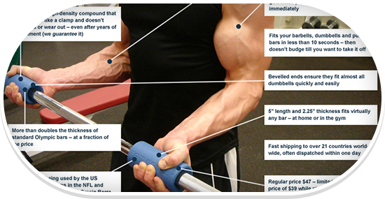 Man Using Fat Gripz On An Olympic Bar - Fat Gripz | Ultimate Arm Builder W/ Serious Steel Fitness (550x285), Png Download