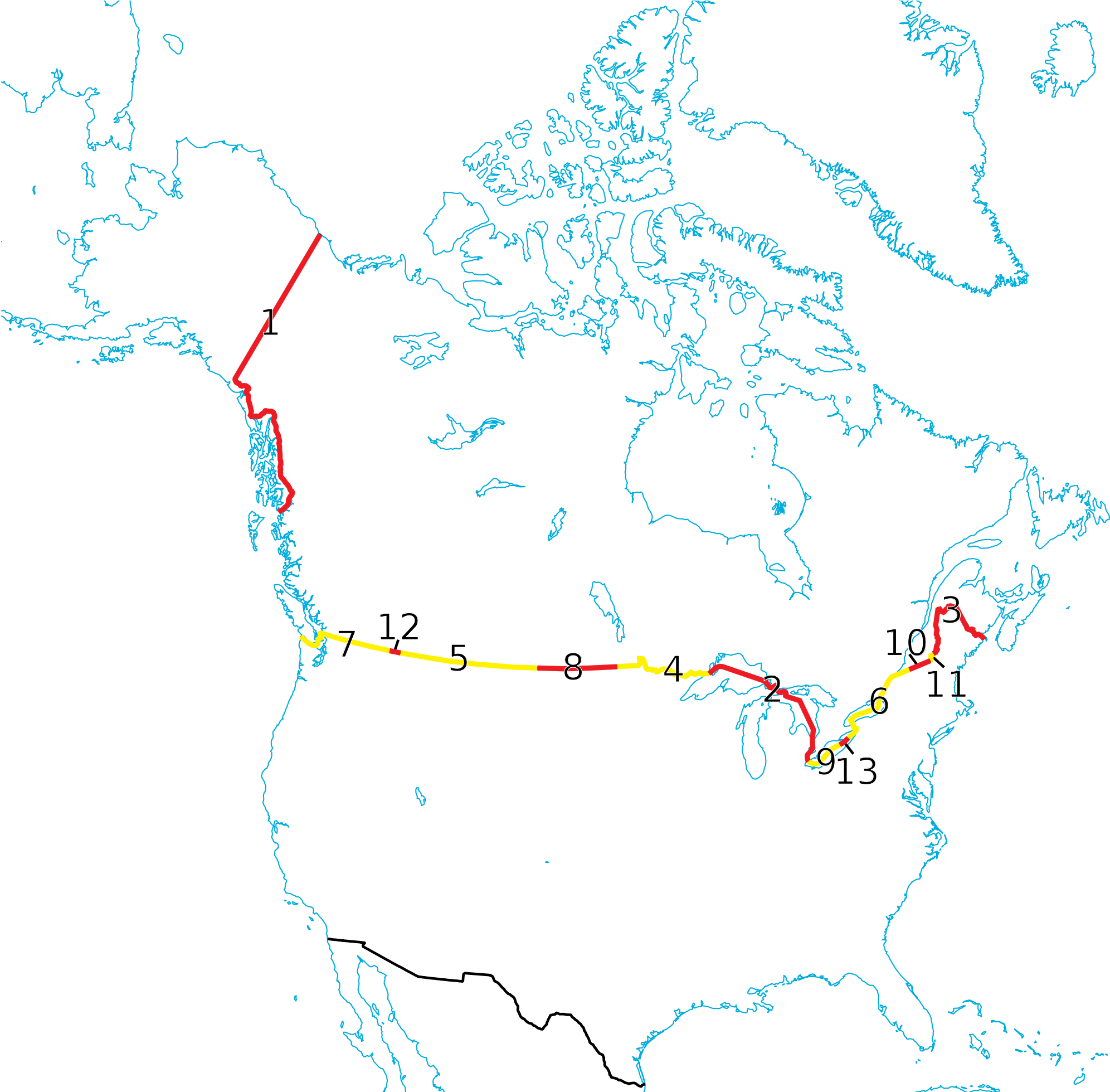 Px Us Canada Border States Svg With Map Of Us - Actual Us Canada Border (2000x1958), Png Download