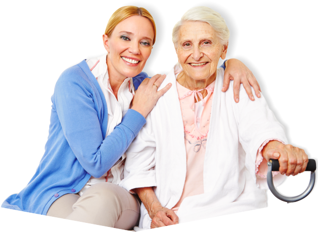 Elderly Woman With Her Caregiver - Home Care (625x527), Png Download