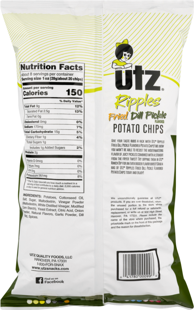 Utz Potato Chips, Ripples Fried Dill Pickle - Twist 10 Inch Lollipops (1000x1000), Png Download
