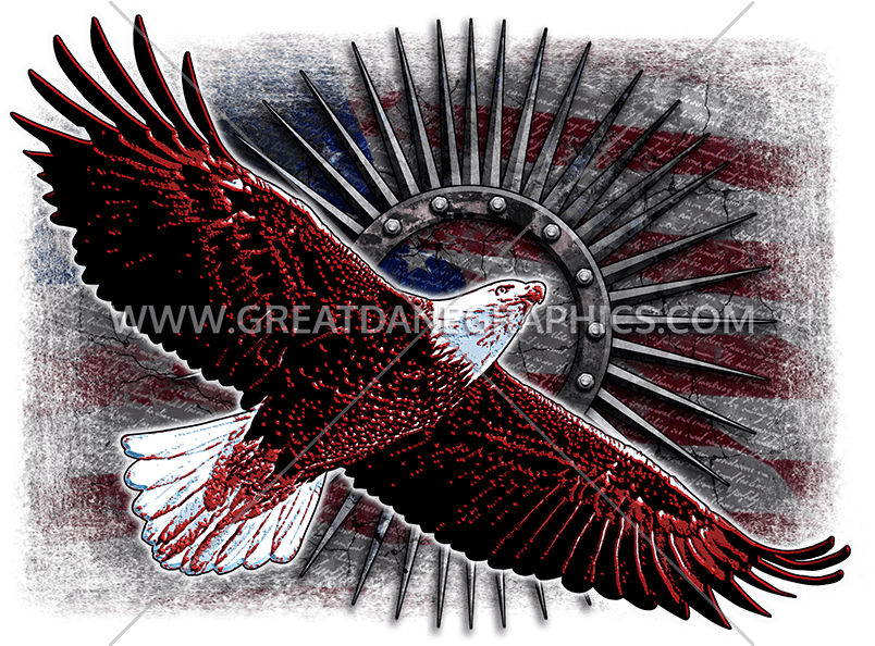 Soaring Metal Eagle American Flag Baseball Sleeve Shirt (825x593), Png Download