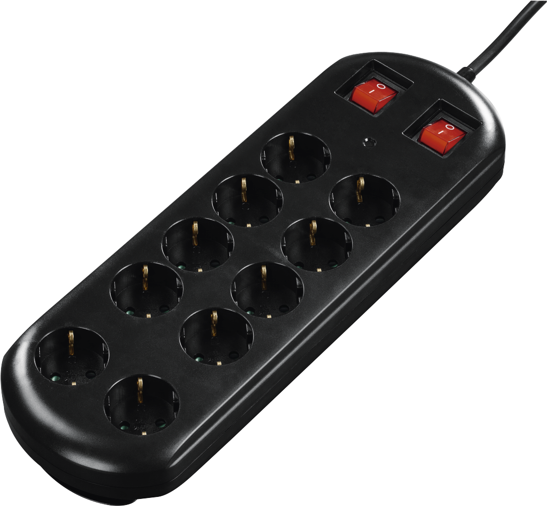 10-way Power Strip, 2 Switches, Black, 2 M - Steckdosenleiste 10-fach 2 Schalter Schwarz 2 M Hardware/electronic (1100x1100), Png Download