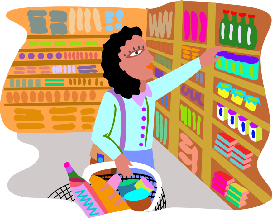 Vector Illustration Of Woman Shopping In Grocery Store - Customer Of Task Environment (873x700), Png Download