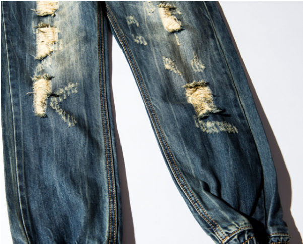 Mid-waist Loose Hole Worn Denim Men's Pants For Male (600x600), Png Download