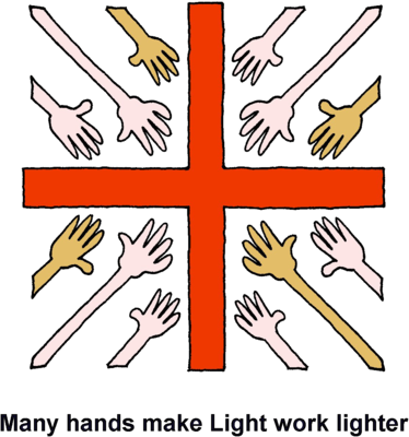 Many Hands Extended Toward Cross Make Light Work Lighter - Many Hands Make Light Work Bible Verse (374x400), Png Download