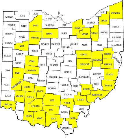 Click A County To Visit That Quilt Trail's Website - Ohio Map With Counties (458x525), Png Download