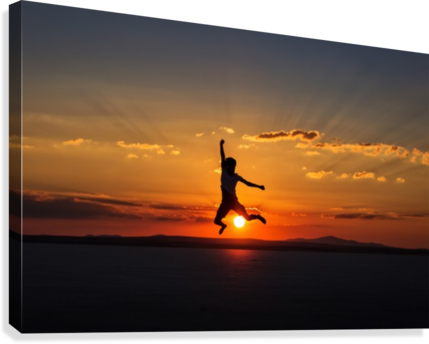 Man Jumping With Joy At Sunset Canvas Print - Sunset (429x344), Png Download
