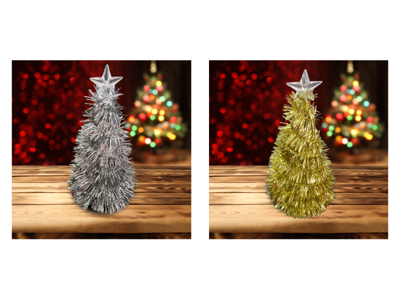 Prelit Garland Tinsel Christmas Tree Decoration - Prelit Garland Tinsel Tree - 8 Inch, Gold (800x600), Png Download