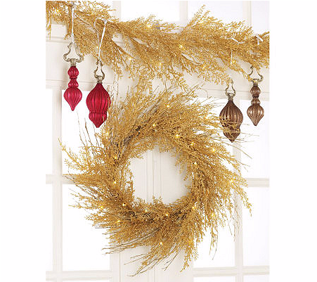 Lit Sparkling Cedar Twig 22" Wreath Or 4' Garland (800x505), Png Download